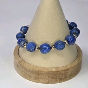 Vintage Carolyn Pollack RELIOS Blue Lapis 12mm Sterling Silver 925 Bracelet 8"